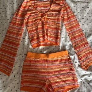 Pink Rose Vibrant Knit Set in Orange and White